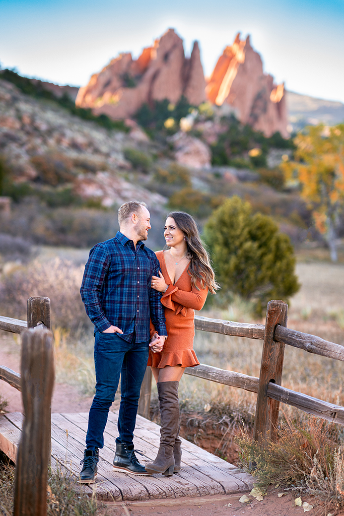 An engaged couple at the Garden of the Gods.