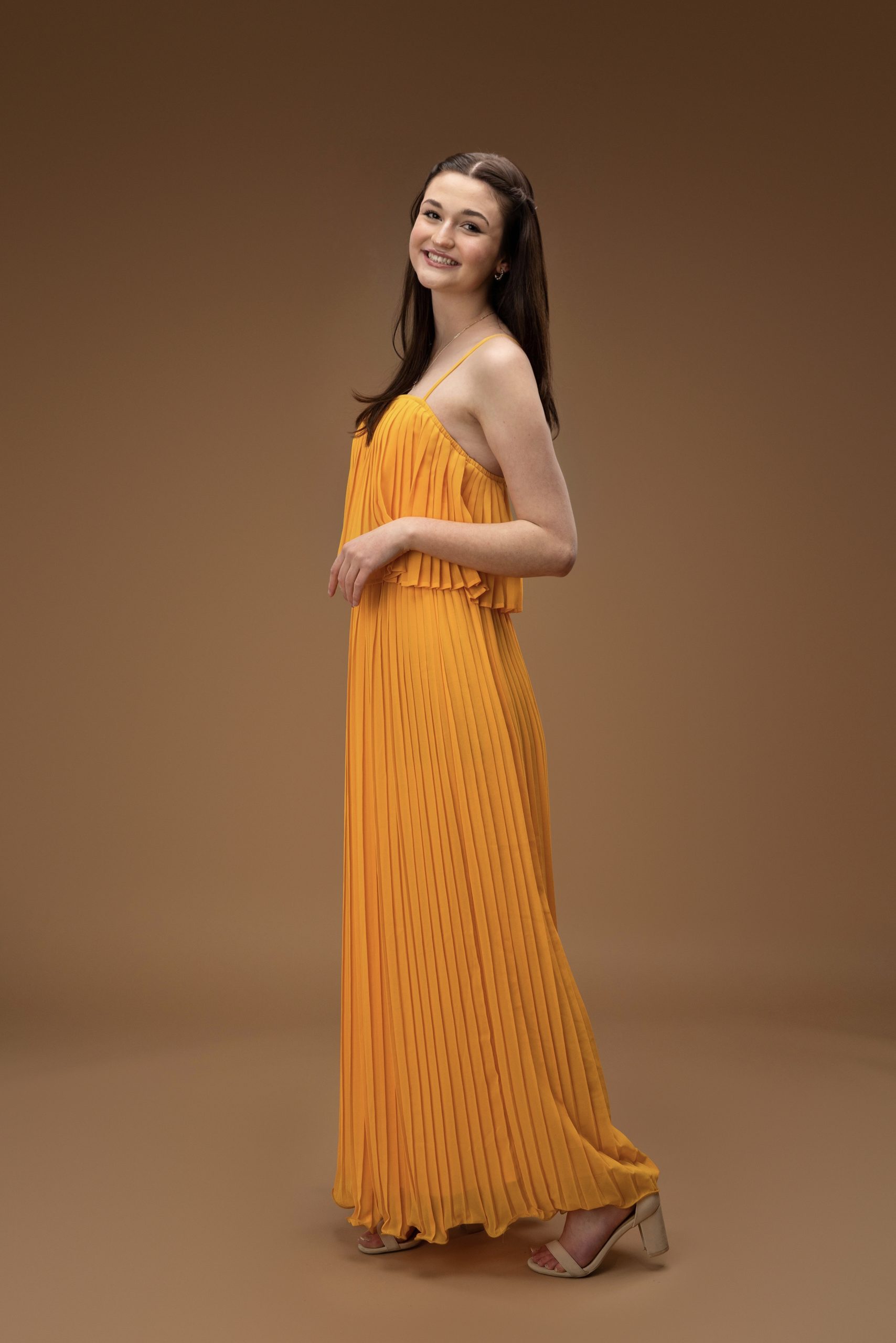 Yellow Sleeveless Pleated Maxi Dress