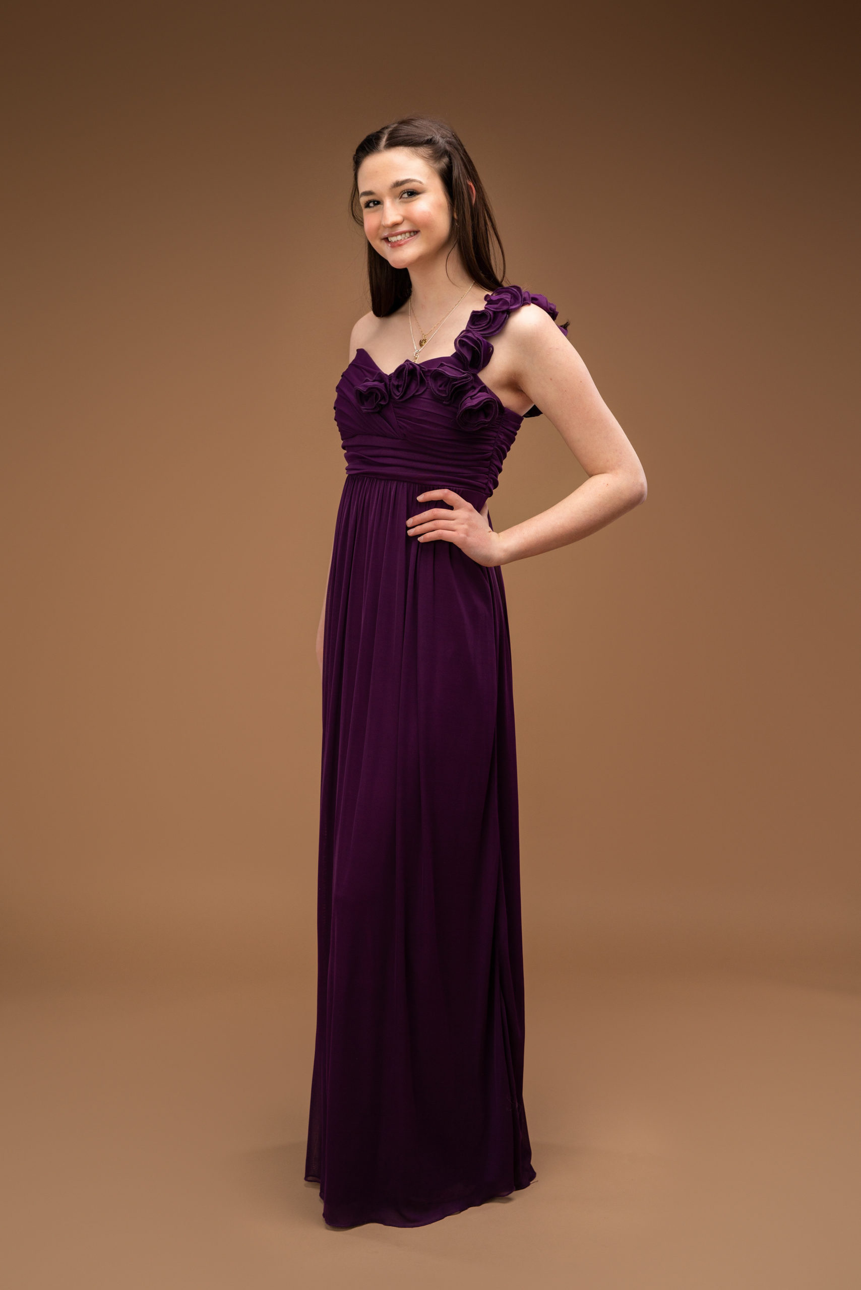 Purple One Shoulder Chiffon Maxi Dress