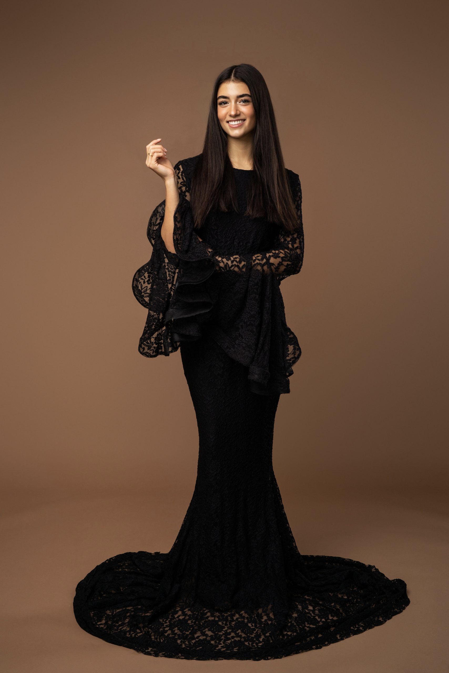 Black Lace Long Sleeves Mermaid Maxi Gown