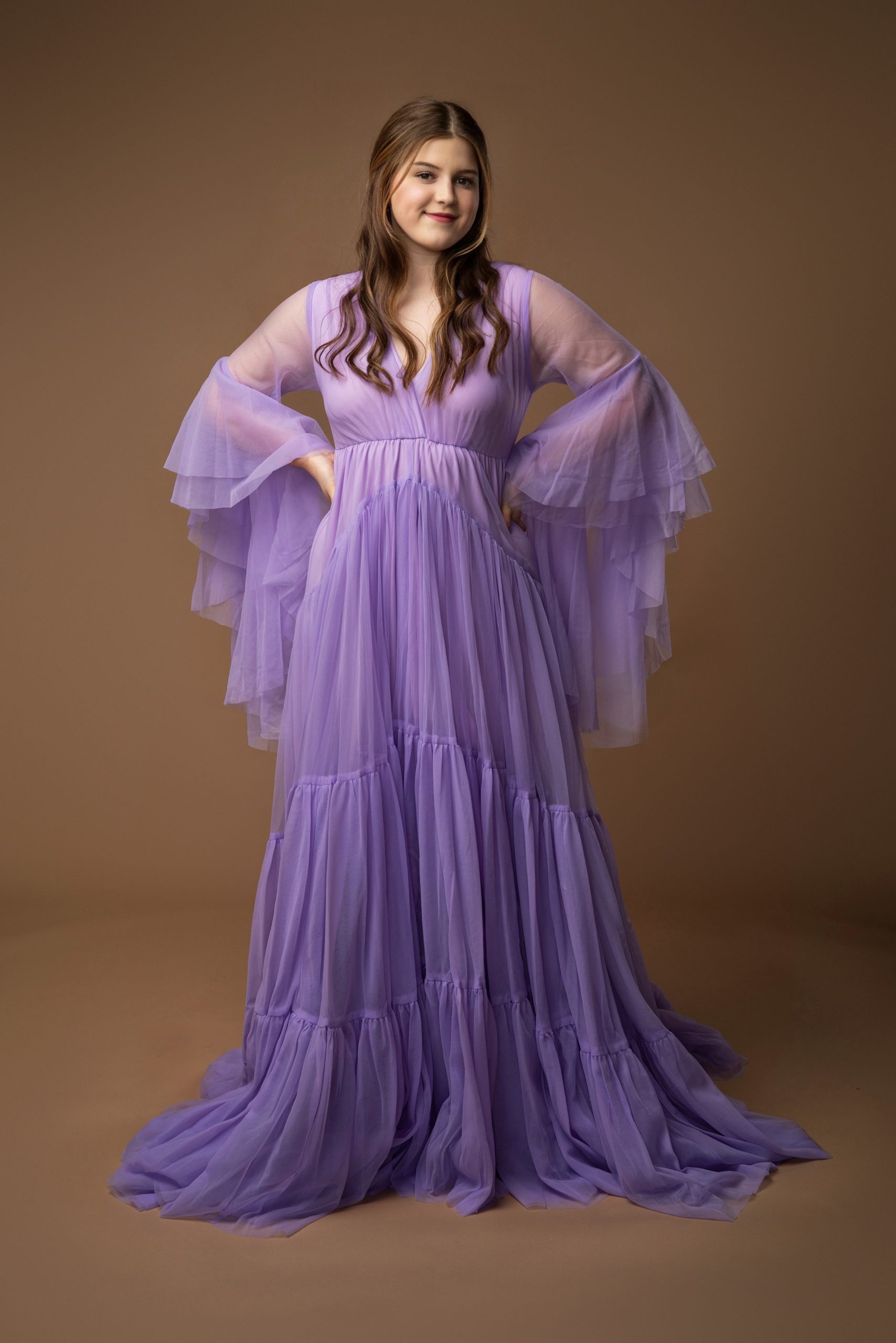 Violet Chiffon Long Sleeves Maxi Gown