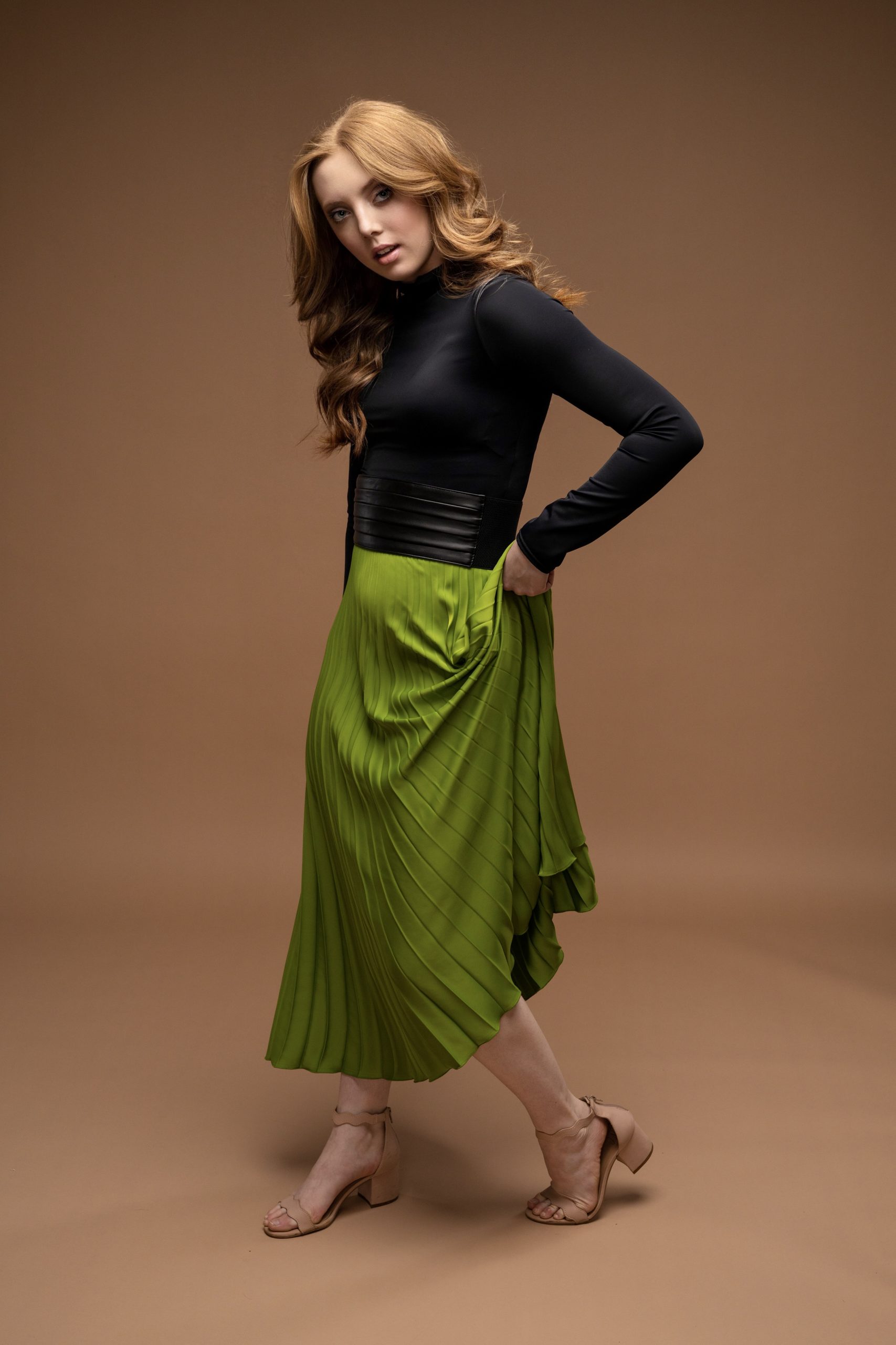 Green Pleated Madi Skirt